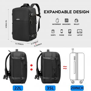 Carry On Backpack for Travel, 35L TSA Approved Flight Approved Backpack, Expandable Waterproof Laptop Backpack Fits 17″ Computer, Weekender Bag for Men & Women (Nylon Stripe, 35L)