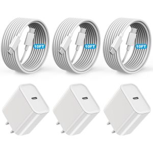 [Apple MFi Certified]Long 10Foot USBC to USBC Cable Fast Charging for iPhone 17/16e/15,3Pack 20W Fast Apple Phone Charger Block 10FT Type C Cord for iPhone 17 Air/17/16/15 Pro/Pro Max/iPad Pro/AirPods