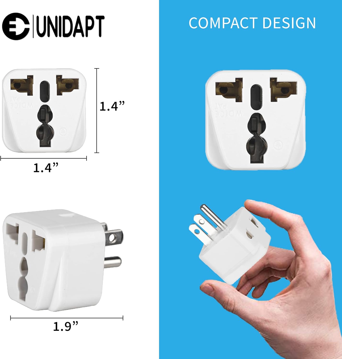 UK to US Travel Adapter, India to US Plug Adapter, Unidapt Adapters for USA, 2-Pack, Plug Converter, USA Travel Adapter, EU to US with Dual Inputs, Universal to American Outlet Plug - Image 3