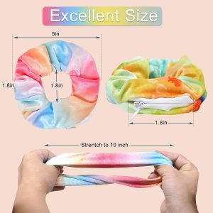 Velvet Pocket Scrunchie with Hidden Zipper – 6Pack Stash Scrunchy Hair Ties for Vsco Girls Women Hair Accessories (6PACK-B)