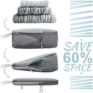 WOOMADA Compression Packing Cubes for Suitcases Travel Essentials 4 Set Expandable Travel Bags Organizer for Luggage(dark grey)