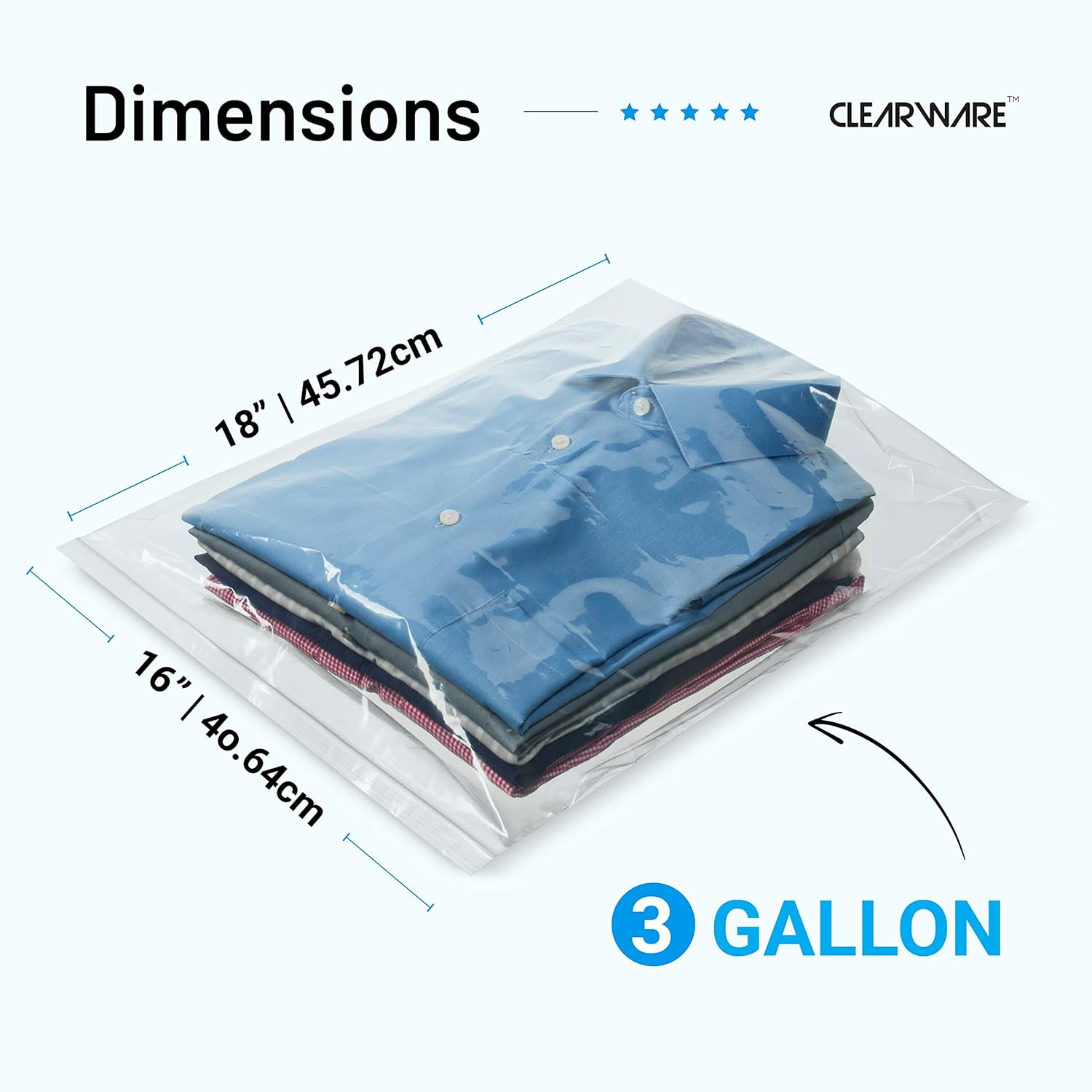 12 Large Storage Bags With Zipper Top - 3 Gallon Size, 16" x 18", Extra Large Plastic for Clothes, Travel, Moving, Large Reusable freezer bags, BPA-Free, 2-mil Thick - Image 2