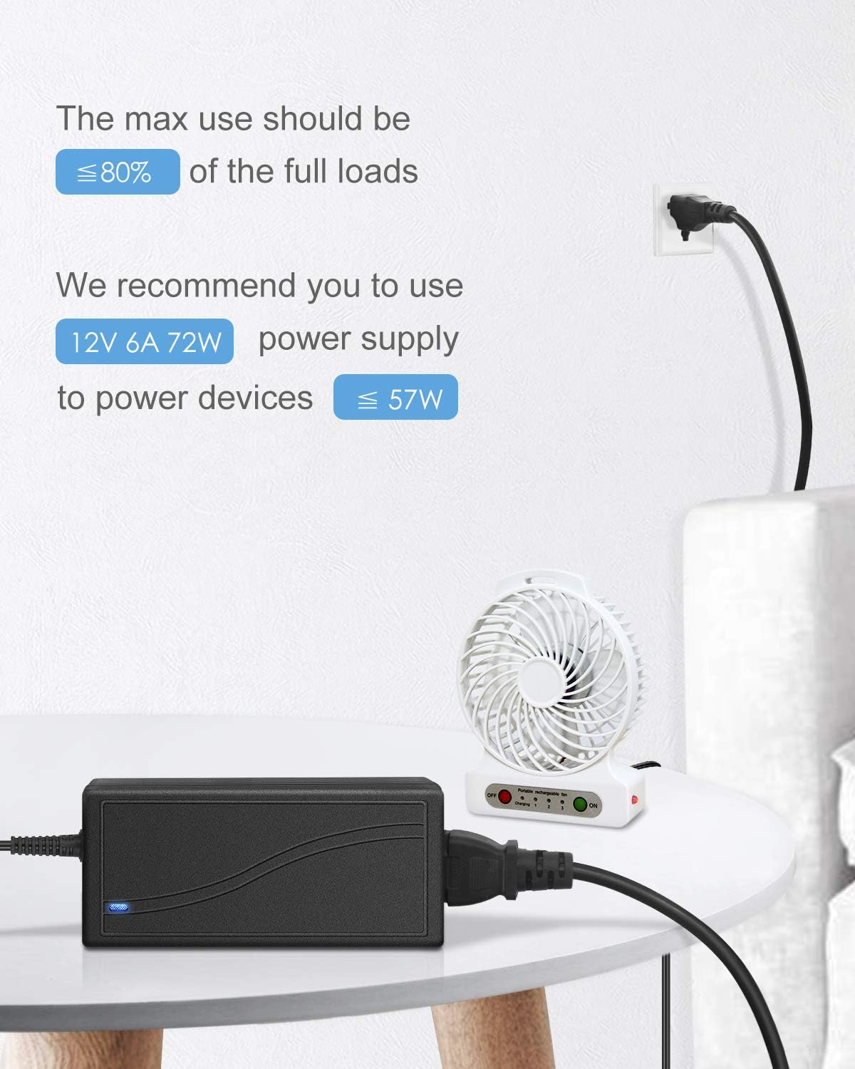 ALITOVE 12V Power Supply 6A 72W AC to DC Adapter 100~240V AC to DC 12 Volt 6 Amp Converter 12 vdc 6A 5.8A 5.5A 5.2A Transformer 5.5mmx 2.5mm 2.1mm Plug for LED Strip Light CCTV Camera DC Pump Fan - Image 7