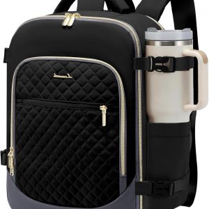 LOVEVOOK Travel Backpack for Women, 15.6in Laptop Backpack TSA Approved Carry on Luggage Personal Item Travel Bag for Business Weekender Hiking, Black-Gray