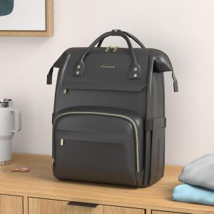LOVEVOOK Leather Laptop Backpack for Women 17 inch,Travel Backpack Purse Nurse Teacher Backpack Computer Laptop Bag,Professional College Business Work Bags Carry On Backpack with USB Port,Black