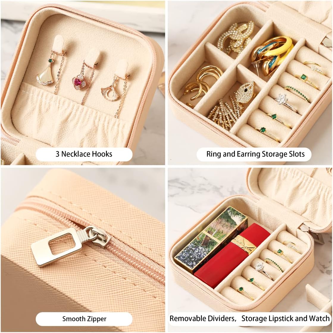 Travel Jewelry Case, Mini Portable Jewelry Travel Boxes, Small Jewelry Organizer for Rings, Earrings, Pendants, Watches, Necklaces, Lipsticks Organizer Storage Holder Case (Pink) - Image 5