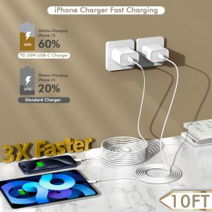 iPhone 17 16 15 Charger Fast Charging, 2Pack 10FT Extra Long USBC to C Cable Cord with 20W Apple iPad USB C Fast Charger USB C Wall Charger Block for iPhone 17/16 Pro Max/17 Air/16 Pro/15/15 Plus,iPad