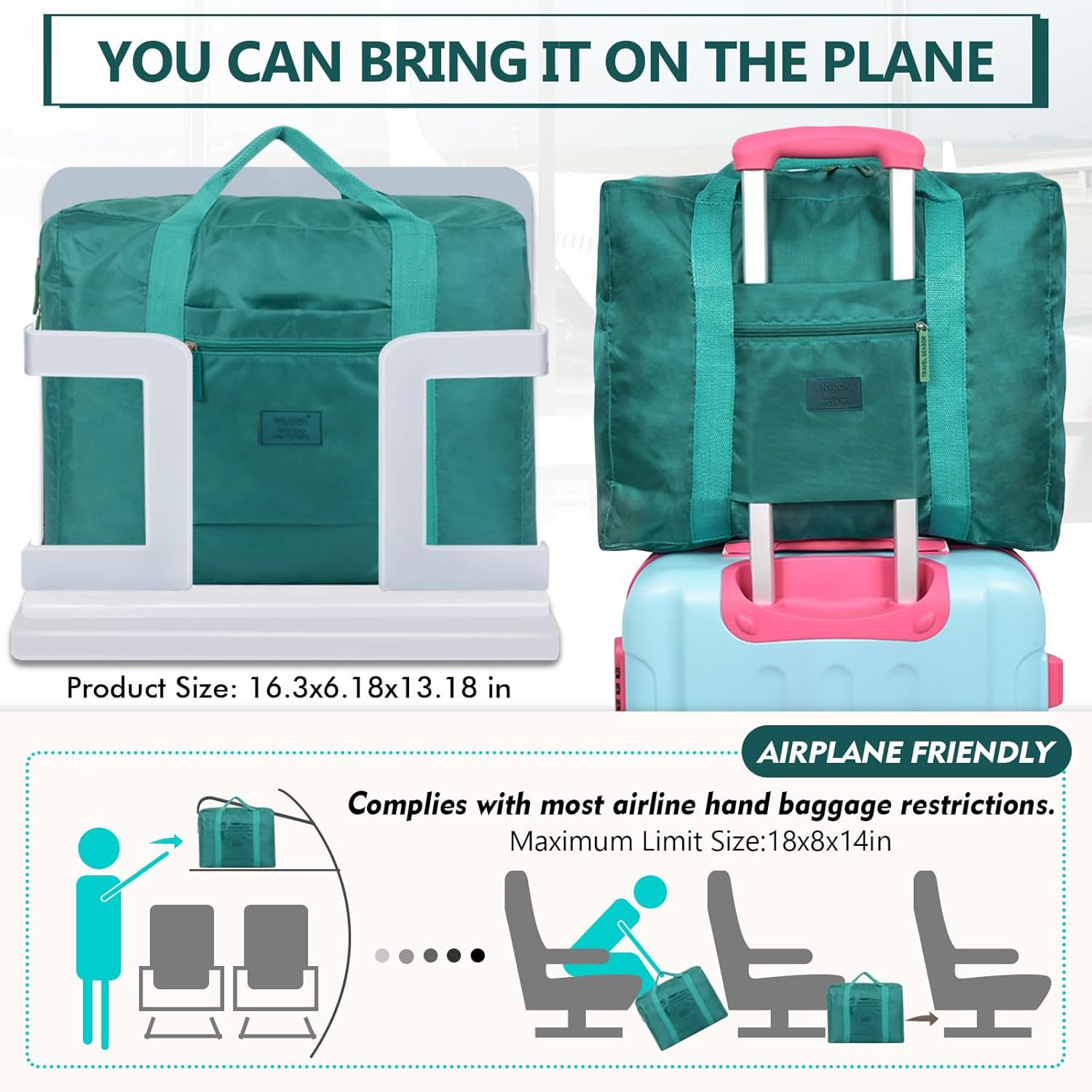 Travel Duffel Bag Lightweight Foldable Travel Bag for Women and Men Waterproof Tote Carry On Luggage Weekender Overnight Bag (Green) - Image 2