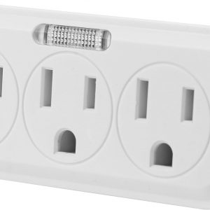 GE 3 Outlet Adapter Wall Tap with Guide Light, 3 Prong Outlet, Grounded Outlet, UL Listed, White, 14494
