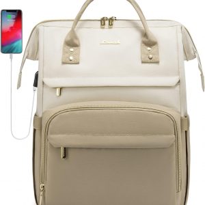 LOVEVOOK Laptop Backpack for Women, Fashion Computer Backpacks Purse, Business Travel Bags, Doctor Nurse Backpack for Work, Fits 15.6-Inch Laptop, Beige-Khaki