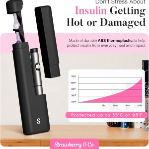 STRAWBERRY & CO Insulin Cooler Travel Case – Built-in Sharps Dispenser & Temperature-Control Organizer- TSA Approved Diabetic Pen Storage for Ozempic, Insulin Pens & Needles – Compact & Leak-Proof