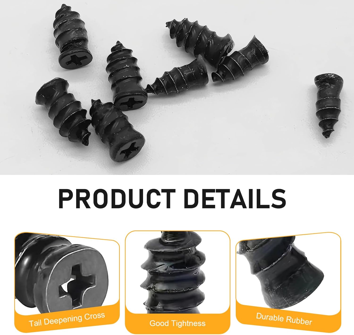 60 PCS Tire Repair Rubber Nails, Rubber Vacuum Tire Repair Kits, Spiral Tire Screw Plugs, Universal Self-Service Tool for Car Motorcycle Truck Tire Puncture Repair (Black) - Image 3