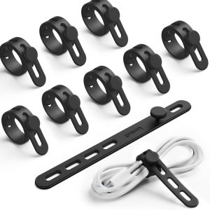 10Pack Silicone Cable Ties Cord Organizer Wrap – Lamicall Durable Reusable Wire Management with Lock Buckle, Elastic Charger Cable Strap Ties, Electrical Cord Keeper for Travel, Home Accessories