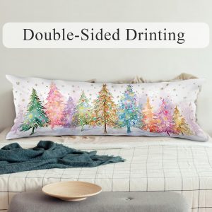 PQKIY Coquette Preppy Rainbow Christmas Trees Body Pillow Covers 20×54,Preppy Holiday Winter Decor,Colourful Winter Festive Decorative Long Hug Pillow Case with Hidden Zipper for Bed Couch Sofa
