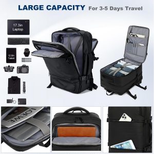 koolehaoda Carry on Travel Backpack for Men Women, Large 45L Flight Approved Expandable Suitcase With USB Charging Port, Water Resistant Luggage Daypack Business Weekender Bag, Fits 17.3″ Laptops