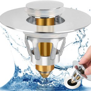 Three colors Bathroom Sink Stopper, 1.1-1.5″ Bathroom Sink Drain Strainer, Universal WashBasin Pop Up Drain Stopper, Bounce Core Push Type Sink Plug, Anti-Clogging, Stainless Steel (Silver,1PCS)