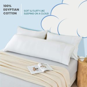 The Sky Bedding Body Pillow Cover – 500 Thread Count Egyptian Cotton Long Pillowcase with Hidden Zipper Closure – Soft, Breathable & Durable Body Pillow Protector (White, 20×48 Inch)