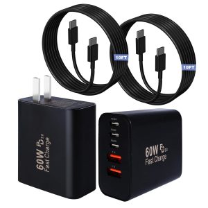 60W iPhone 17 16 15 Pro Charger Fast Charging Block,2Pack 5Port USB C Phon Charger Power Adapter,Multiport Type C Chargers 10FT Long USB C Cable for iPhone 17 Pro/17 ProMax/17 Air/16 ProMax/16e/15 Pro