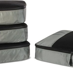 Amazon Essentials 4-Piece Packing Cubes Travel Accessories Set, Luggage Organizer with Double Zipper, Mesh Top, 100% Polyester, Large, Gray (Previously Amazon Basics)