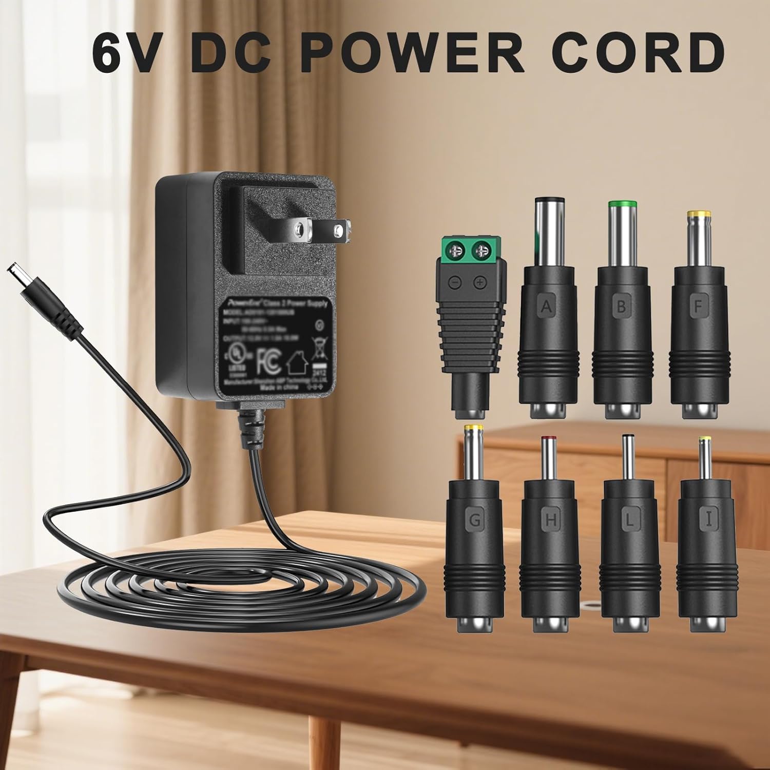 6V DC Power Adapter Charger 6V Power Supply Universal AC Adapter Power Cord with 8 Interchangeable DC Plug for 100mA 300mA 400mA 500mA 600mA 700mA 800mA 900mA 1000mA 1500mA 2000mA Equipment (DC6V-2A) - Image 2