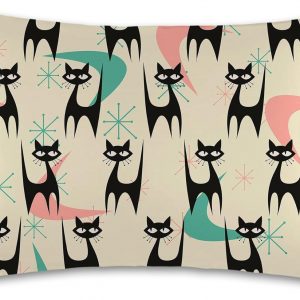 1 Pack Satin Pillowcase for Hair and Skin Mid Century Colorful Modern Cat Imitation Silk Pillowcase 20″ x 30″ with Hidden Zipper Soft Smooth Cooling Pillow Cover Queen Size for Bedroom Sofa