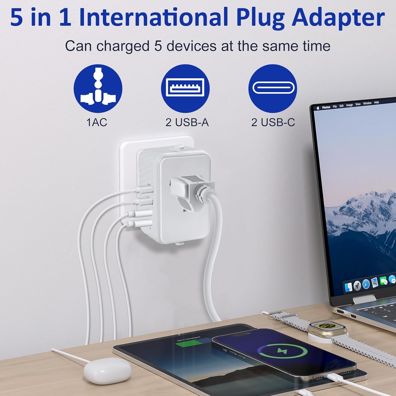 Universal Travel Adapter Worldwide International Plug Adaptor with 2 USB C 2 USB A Ports,World Power Outlet for European USA UK Australia Ireland - Image 4