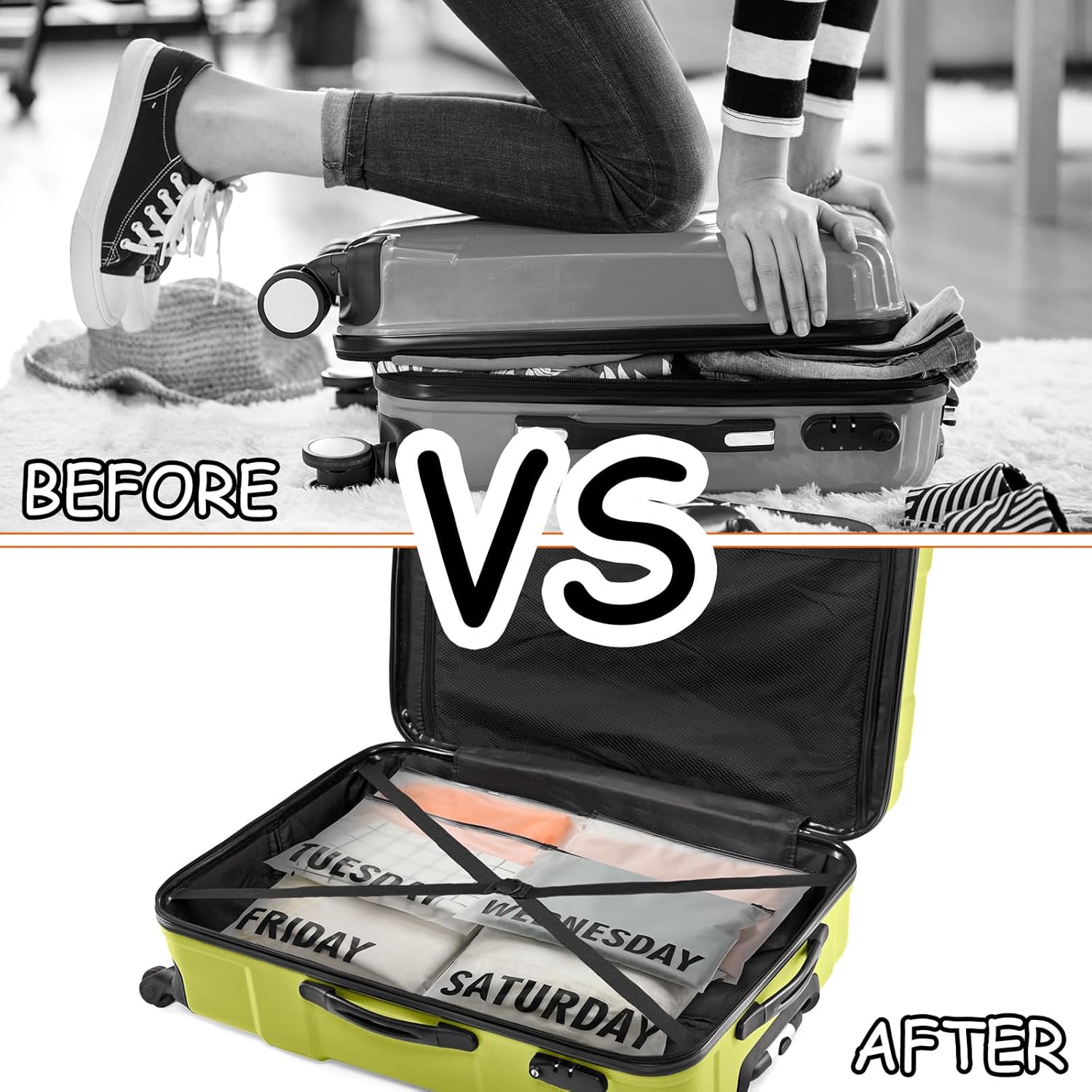 Yeaqee 14 Pcs Kids Packing Cubes for Travel Days of Week Daily Outfit Suitcase Organizers Pouches Hospital Bag for Boys Girls Family Vacations Summer Camp Suitcase - Image 5