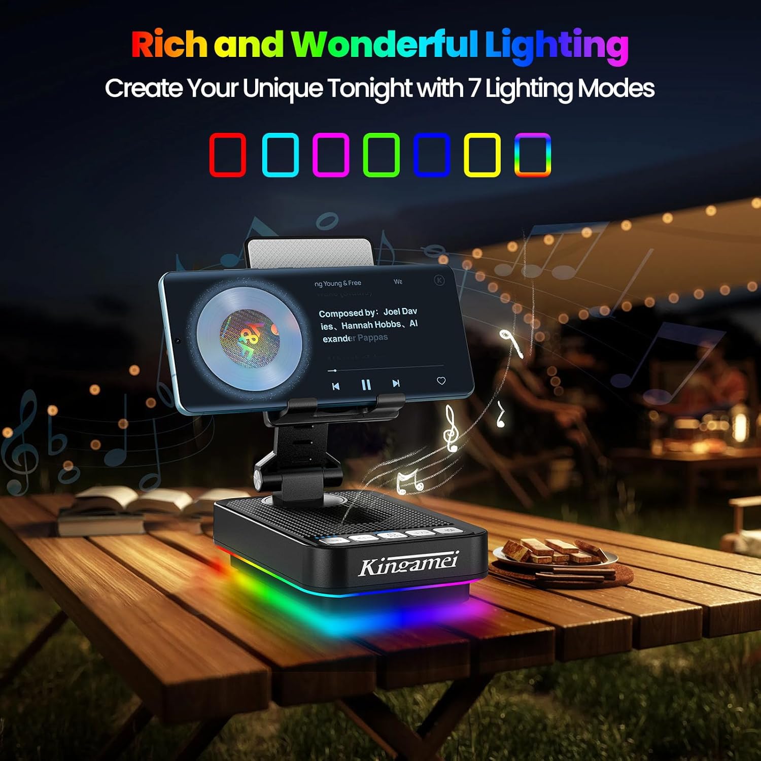 Gift for Men Women, 4 in1 Call Phone Stand with Wireless Bluetooth Speaker and Power Bank (5000mAh) & Colorful Ambient Light, Charging Bank for iPhone/Android, Birthday Gifts for Dad Mom - Image 4