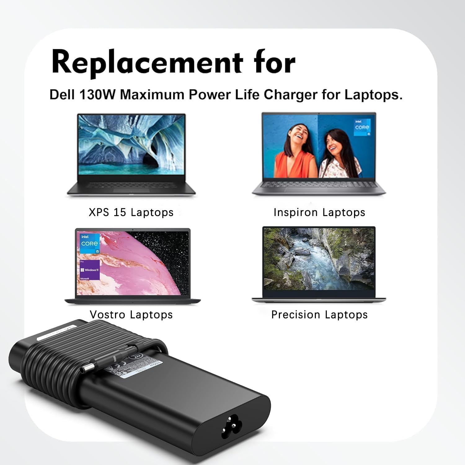 130W 4.5mm Round Tip AC Adapter Laptop Charger Replacement for Dell XPS 15 9530 9550 9560 9570 7590 Inspiron 7347 7348 7459 Precision M3800 M2800 5510 5520 5530 5540 HA130PM130 0RN7NW Power Cord - Image 6
