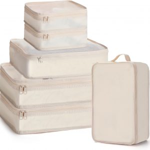 Reginary 1 Pack 6 Set Travel Packing Cubes Luggage Organizer Set Lightweight Suitcase with Shoe Bag for Clothes Toiletries (Beige)