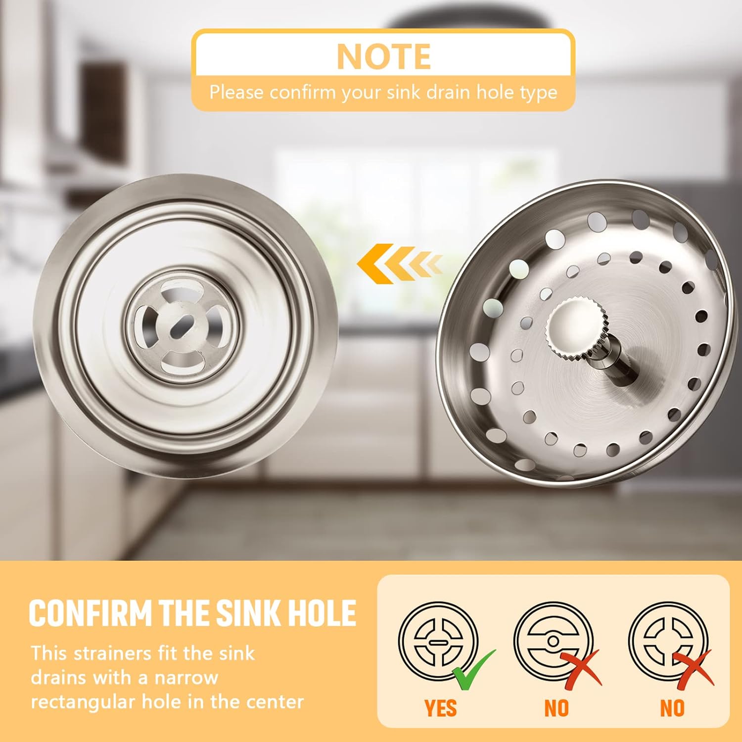Mudder 3 Pcs Kitchen Sink Drain Strainer and Stopper Stainless Steel Garbage Disposal Plug with Handle Universal Anti-Clogging Kitchen Sink Filter Sieve Basket Strainer(Brushed Silver) - Image 3
