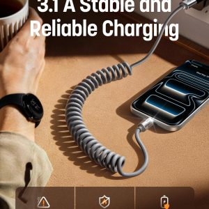 LISEN Coiled USB C Cable, 2 Pack for Android Auto & CarPlay Cable, Short USB A to USB C Cable Compatible with iPhone 17/16/15, Samsung Galaxy S25/S24/S23 A15/A14, Google Pixel 9/8, Space Gray 4FT