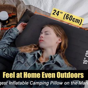 TREKOLOGY Camping Pillow – Large Inflatable (24″x15″) for Home-Like Comfort, Portable & Ergonomic, Easy to Clean, Durable & Leak-Proof, Removable Strap for Secure Fit – ALUFT Ultra (Grey)
