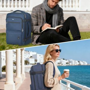 WANDF Travel Backpack For Spirit Airlines Personal Item Bag 18x14x8 with Wet Pocket, 17 Inch Laptop Backpack for Men Women（Navy Blue）