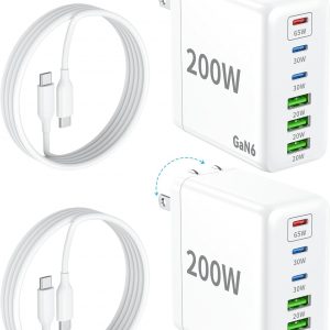 2 Pack USB C Charger Block, 200W GaN Super Fast Charger Type C iPhone 17 16 Fast Charging 6 Port Foldable PD Charging Station for All iPhone/Samsung Galaxy S25/S24/MacBook iPad