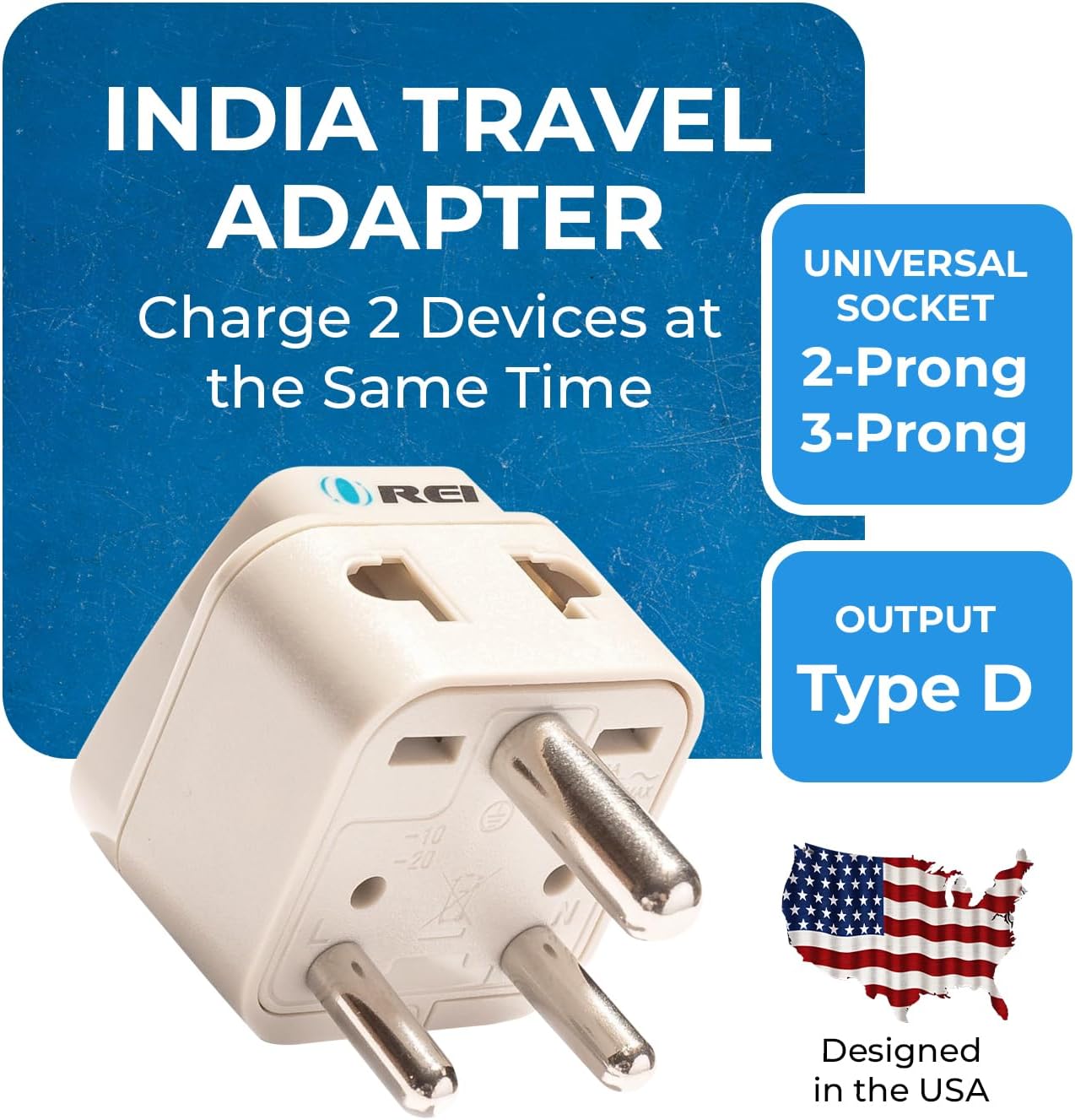 Orei Grounded Universal 2 in 1 Plug Adapter Type D for India and More - Image 2