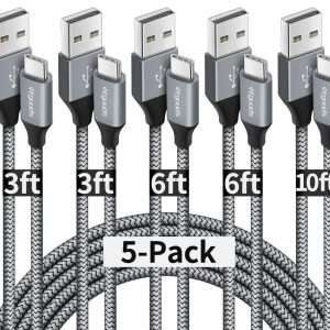 etguuds USB A to USB C Cable 5-Pack (3/3/6/6/10 ft), Fast Charging Type C Charger Cord for iPhone 17 16 15 Pro Max Plus Air, Samsung Galaxy S25 S24 S23 S22 S21 S20 A56 A17 A16, Pixel, Moto G, Gray