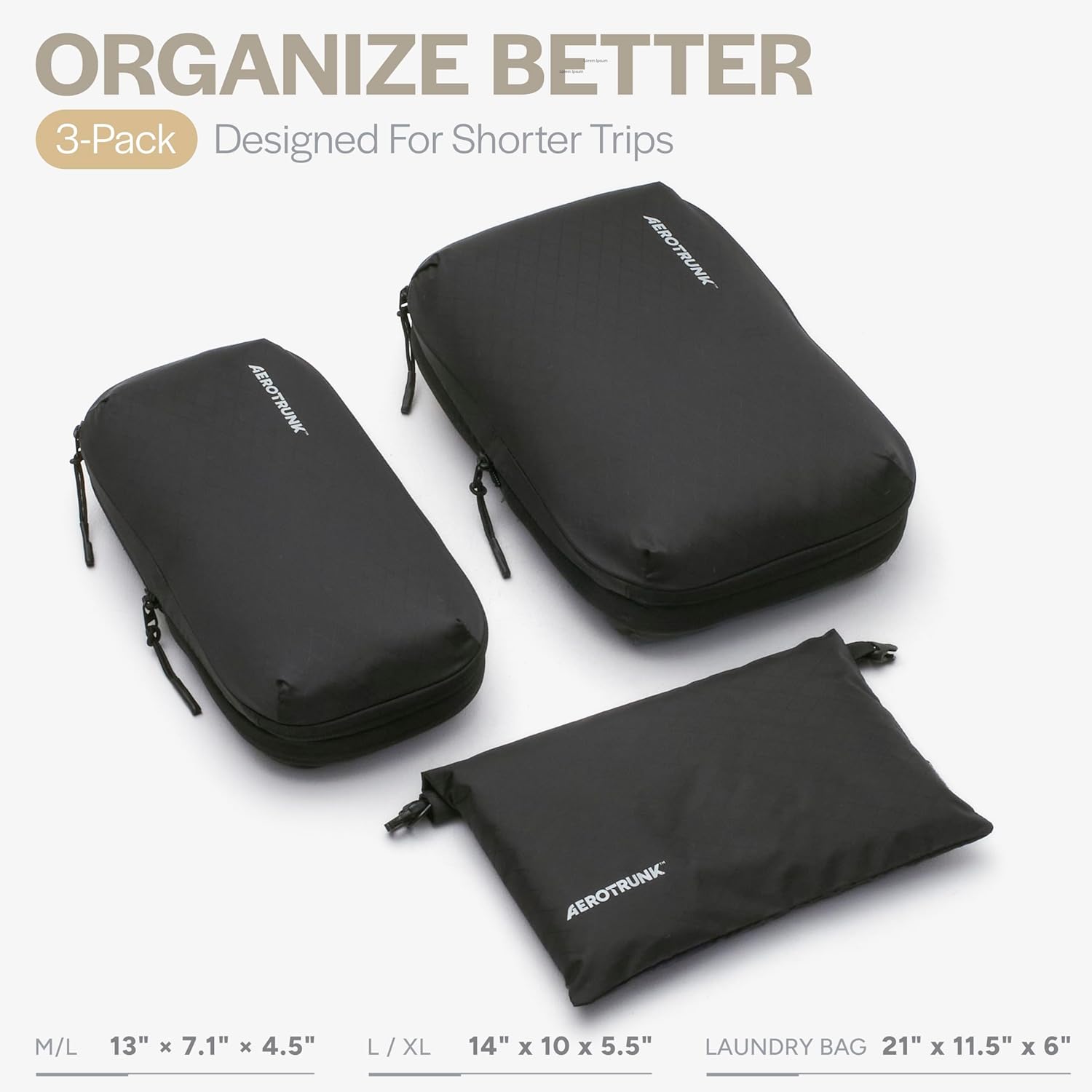 Aerotrunk Ultralight Compression Packing Cubes - Lightweight Travel Organizers for Suitcases and Luggage (3-Pack, Black) - Image 3
