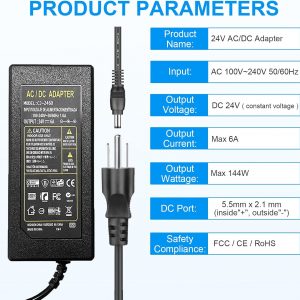 24V Power Supply, 24V 6A Power Supply 100V-240V AC to 24V DC Power Supply with LED Terminal Connector, 24 Volt 6 Amp Power Supply 5A 4A 3A 2A 1A DC Adapter with 5.5×2.1mm Jack