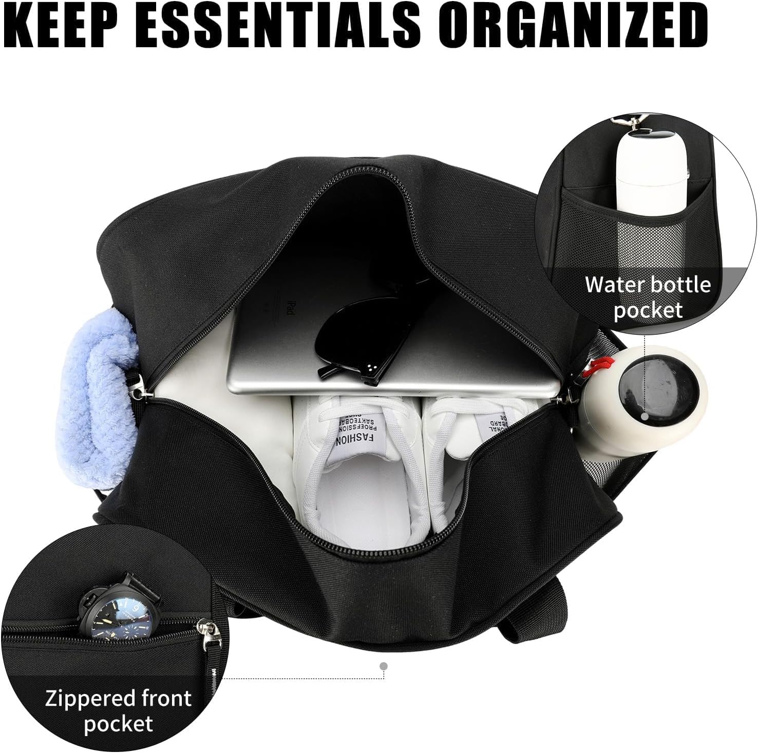 SeaRock 14 inch Small Gym Bag for Men & Women, Mini Duffle Bag for Travel Sports, Lightweight Carry On Duffel Bag, Black - Image 4