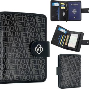 Passport Holder Wallet Case, Card Slots Travel Essentials Documents Organizer, Credit Card Holder, Coin Pocket Secure AMagnetic Closure Passport Fashion Alphabet Leather Cover for Men Women Black