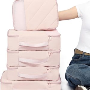 NISHEL 6 Set Packing Cubes for Travel, Luggage Organizer Bags with Shoe Bag, Lightweight, Durable Space Saver Bags Travel Essentials, Pink