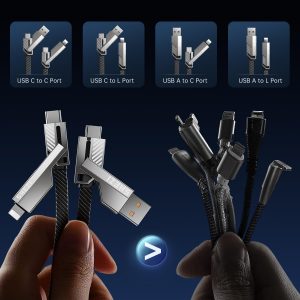 [One is Enough] 4-in-1 Compatible with USB C to Lightning Cable, 60W High-Speed Charging & Fast Data Transfer,CarPlay & Android Auto Support Multi Charger Cord Combo for iPhone/Samsung/iPad,5FT