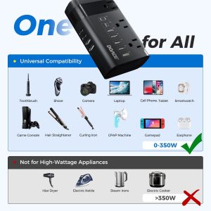 DOACE 350W Voltage Converter US to Europe – 220V to 110V Converter for European Travel with QC+PD Chargers for Using Most U.S. Devices Abroad – Hair Straightener Shaver Toothbrush Camera Phone