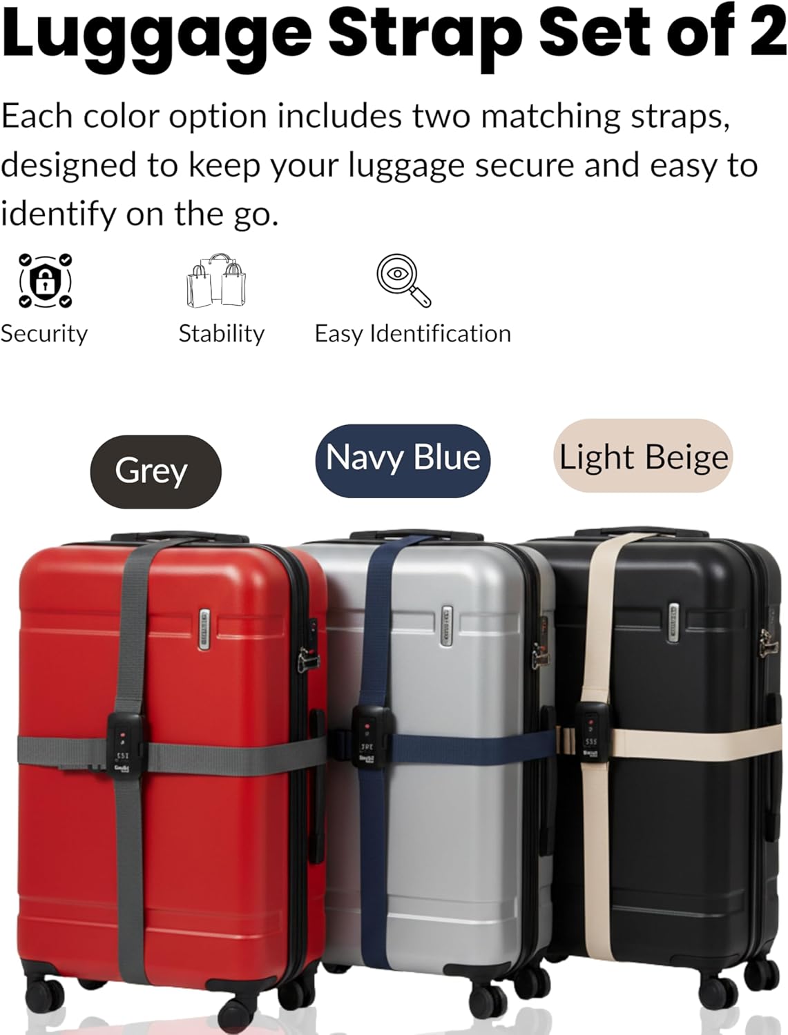 TSA Approved Luggage Straps – Set of 2 Anti-Burst Adjustable Polyester Suitcase Belts with 3-Dial Combination Lock – Prevents Accidental Opening, Secure Travel (Beige) - Image 6