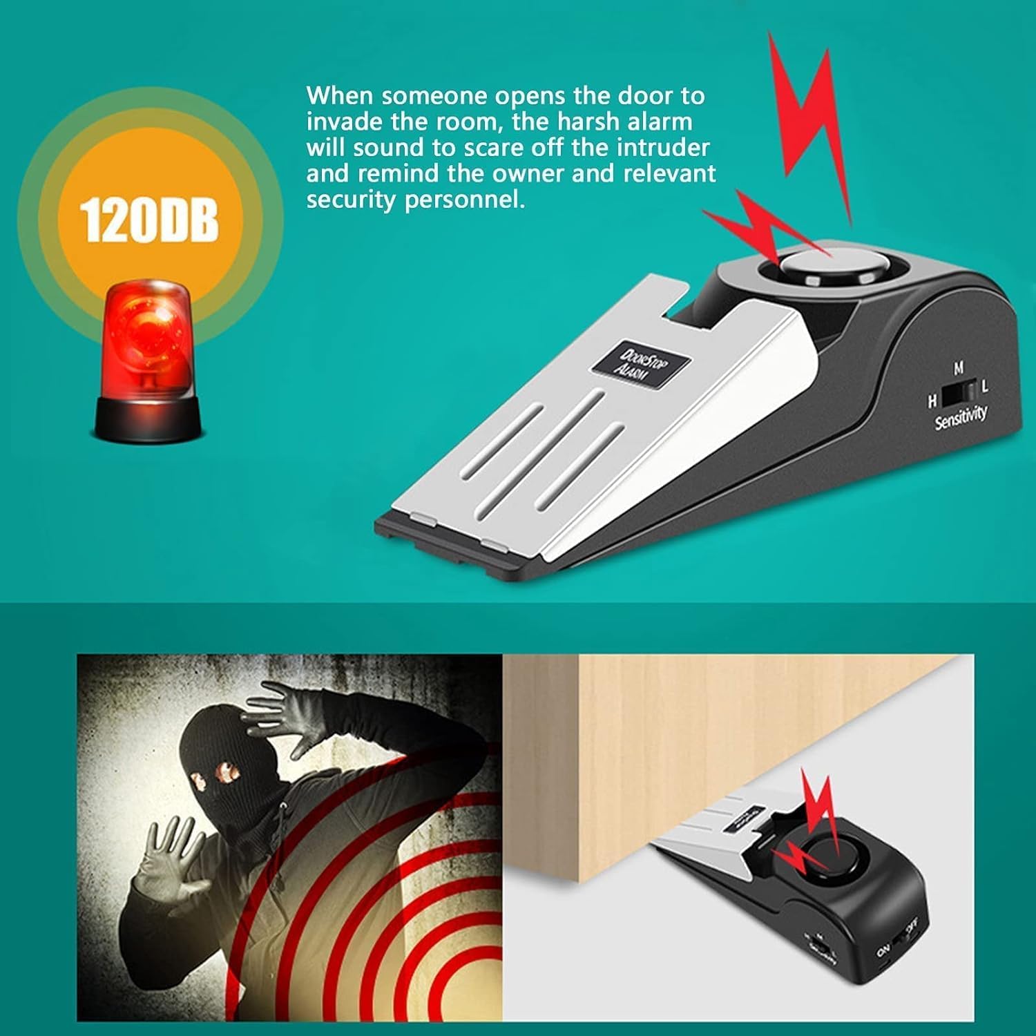 Portable Door Lock & Door Stop Alarm Set, Dual Protection Home Security Door Kit, Travel Hotel Lock Devices Pocket Self Defensey Tools for Traveling Hotel Home Apartment,Red - Image 3