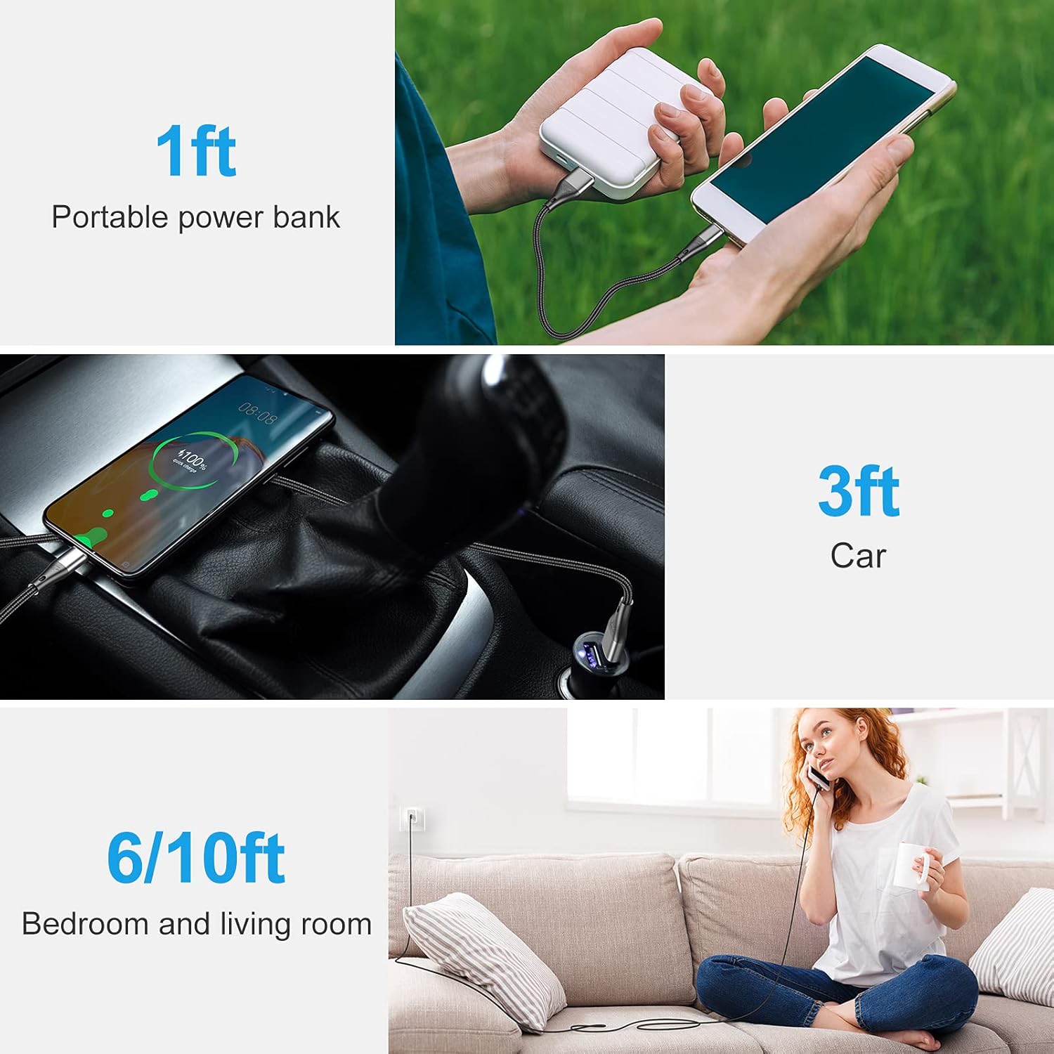 USB to USB C Cable,3Pack 10ft Premium Nylon Braided Fast Charging,3A Rapid Charger Cord,Long Type C to A Cable Compatible with Samsung Galaxy S22 S21 S20 S10 S9 S8 Plus,Note 20 10 9 8,LG V50 V40 - Image 7
