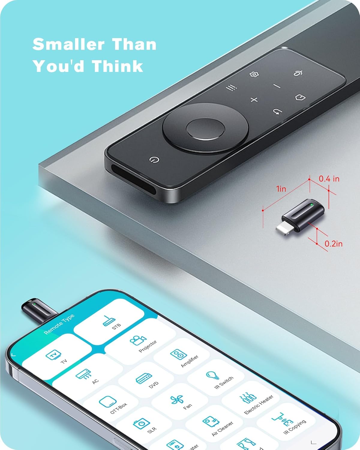 Universal Remote Control Adapter for iPhone All in One Remote Control for TV/AC/DVD Compatible with Samsung, Sony, Panasonic, Sharp, LG and More. (Black, for Lightning Plug iOS) - Image 6