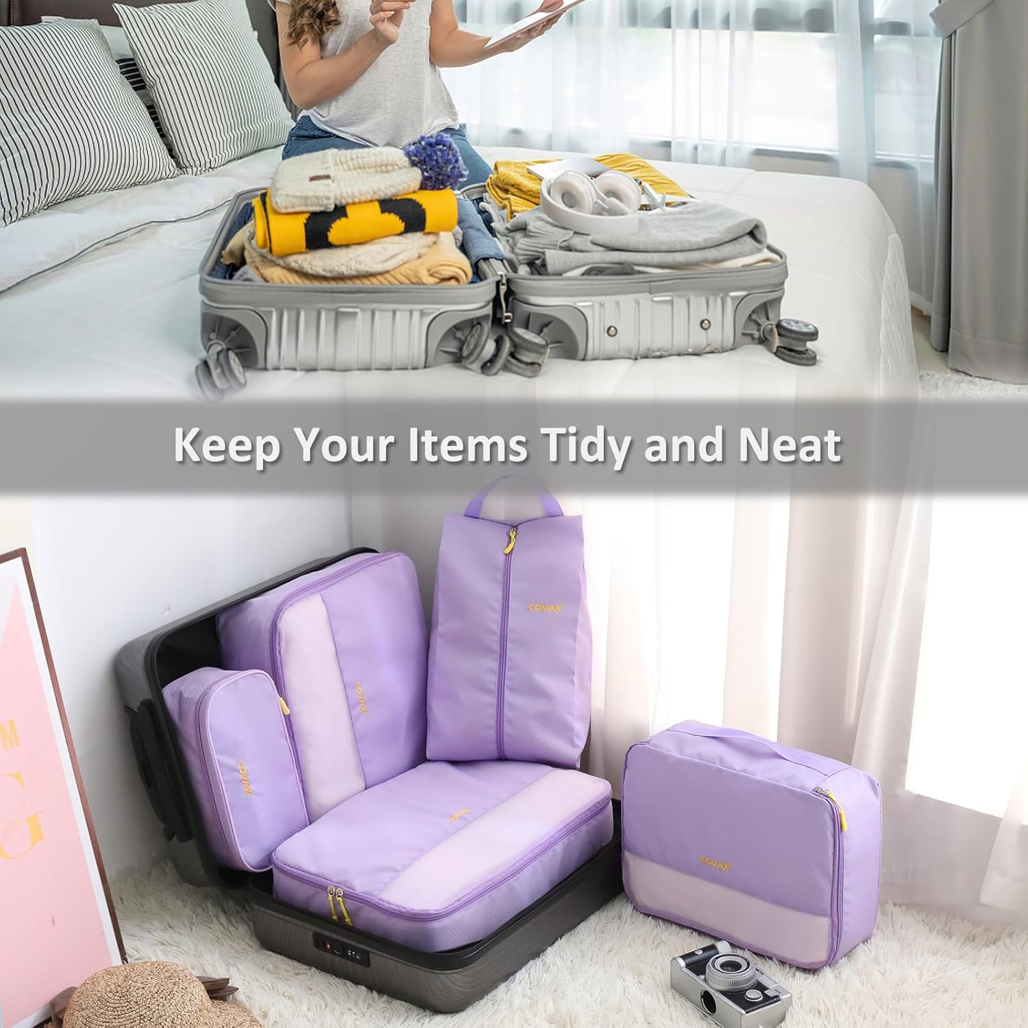 COVAX Packing Cubes for Suitcases, 5 Set Travel Luggage Organizer Bags and Storage Packing Cubes for Women Men, Purple - Image 3