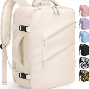 Capolo Travel Backpack for Women Men Waterproof Laptop Backpack Flight Approved Carry On Backpack Overnight Weekender Bag College Bookbag for Business, Work, Traveling Fits 15.6 ” Laptop,Beige